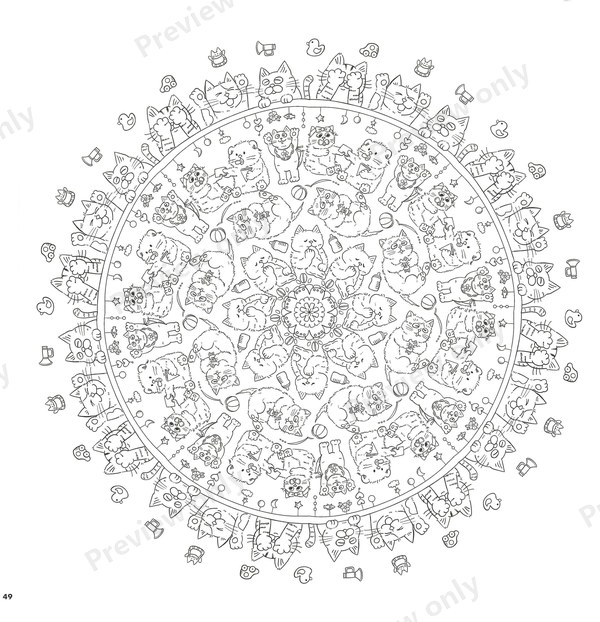 1500-20260321164407_016 Airy lace-like mandala of baby cats and toys with plenty of white space to color