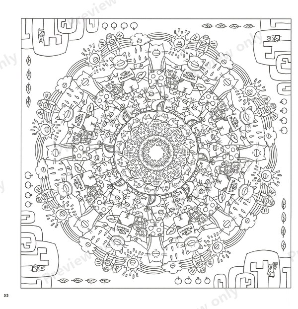 1500-20260321164407_020 Square mandala with a geometric border and cats at the center, bold lines for markers