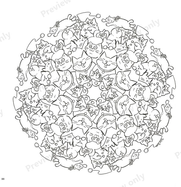 1500-20260321164407_022 Rings of sleeping and stretching cats in a mandala, a coloring page made for cat lovers
