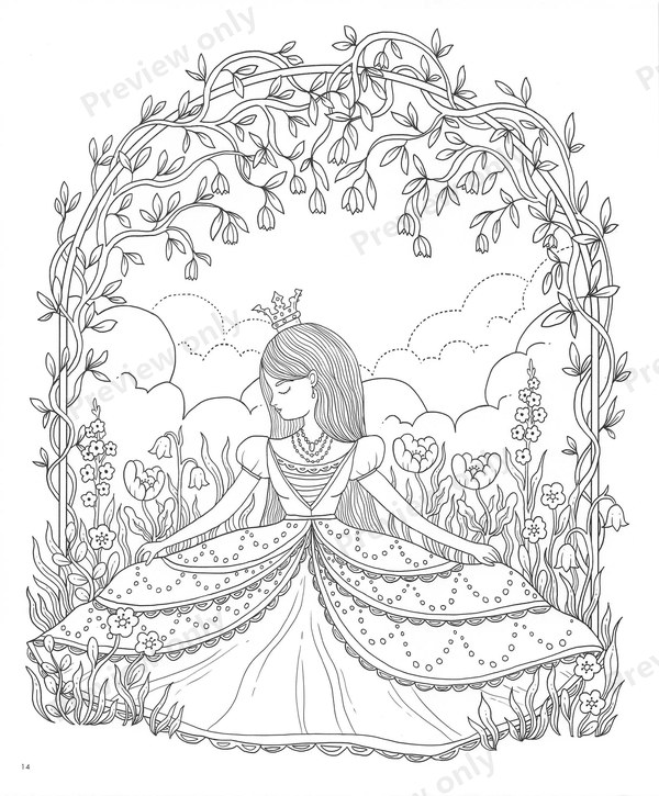 1503-20260321171527_015 Cinderella-style princess in a ruffled ball gown beneath a flowering arch