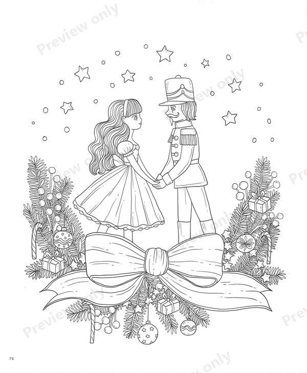 1503-20260321171527_079 Nutcracker and a young dancer holding hands under stars and a big bow, a holiday fairy tale page