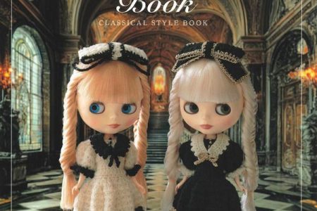 11 Exquisite Blythe Doll Clothes Crochet Patterns – Classical Victorian Outfits to Love Cover - Kayliebooks Cover of 11 Exquisite Blythe Doll Clothes Crochet Patterns book for Blythe dolls, with white and black classical dresses and bow hats in a gothic hall
