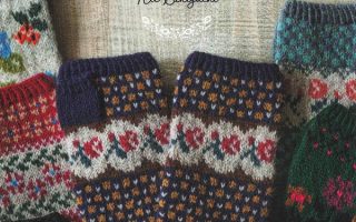 Cover of Fair Isle knitting patterns by Rie Sekiguchi with navy rose fingerless mitts and floral colorwork gloves